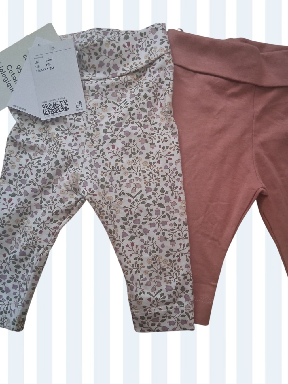H&M Baby Leggings 2-Pack - Floral Print & Dusty Rose